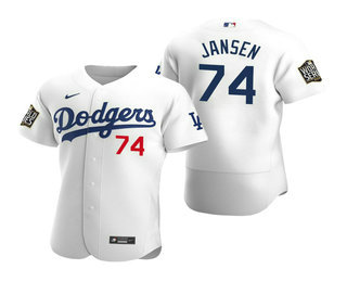 Men Los Angeles Dodgers #74 Kenley Jansen White 2020 World Series Authentic Flex Nike Jersey